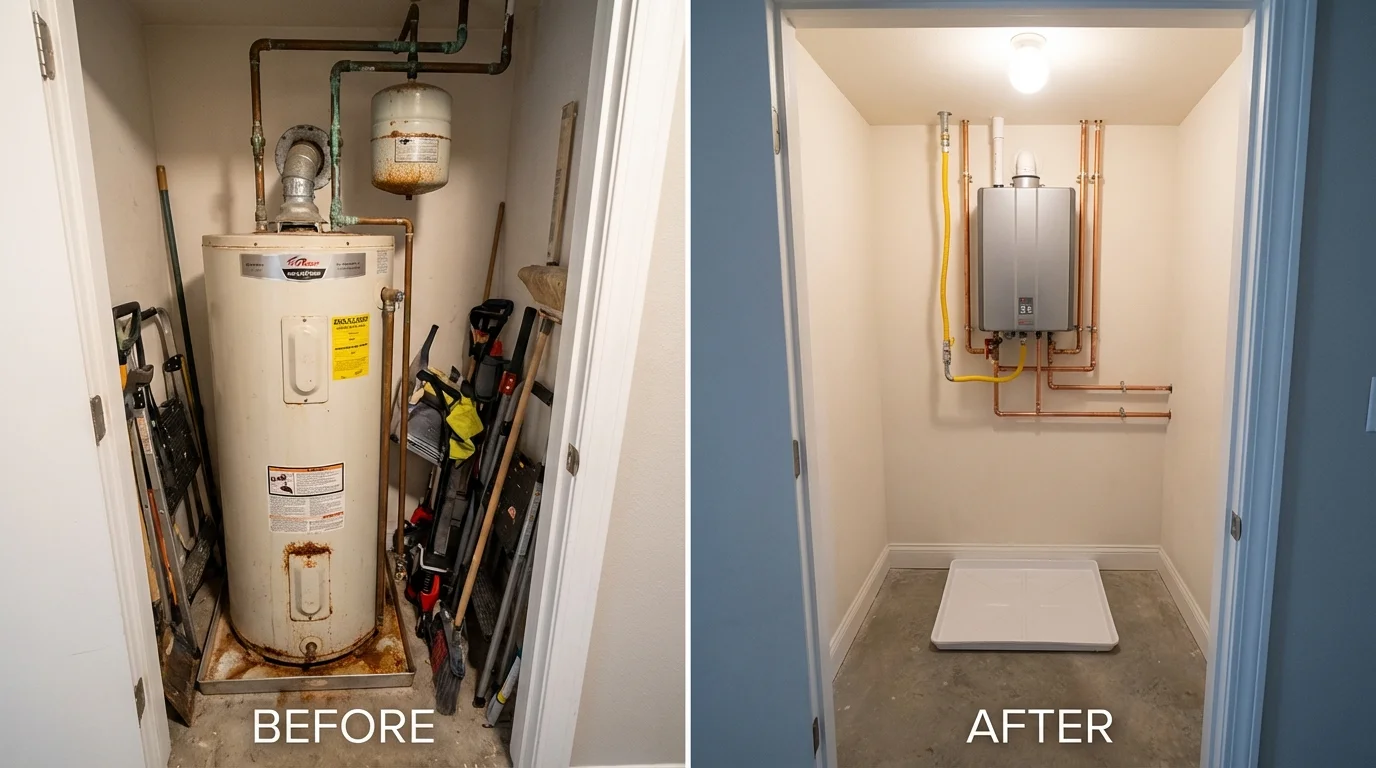 Tank water heater versus wall-mounted tankless unit comparison for Gainesville, VA homeowners