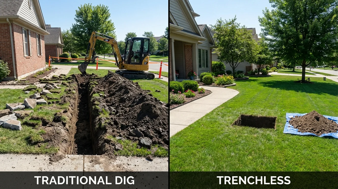 Trenchless sewer repair with minimal yard damage versus traditional excavation in Gainesville, VA